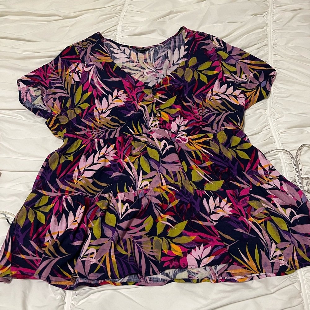 Torrid Babydoll Top with stretch waist and buttons